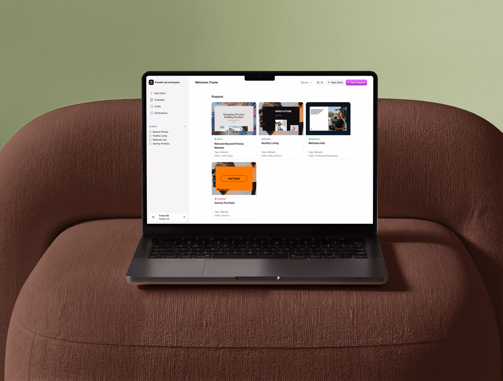 Studio OS client and project management application screens
