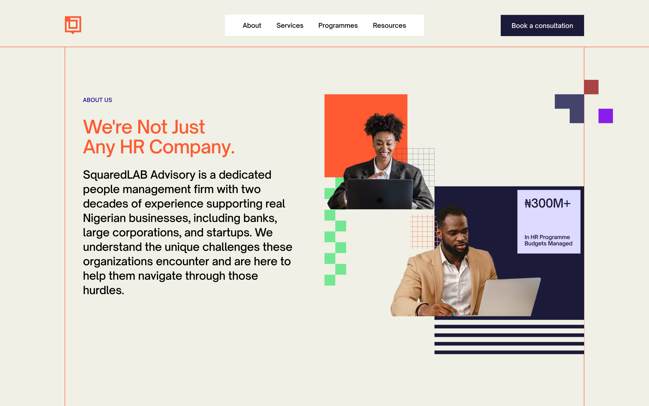SquaredLAB Advisory about page and leadership profiles