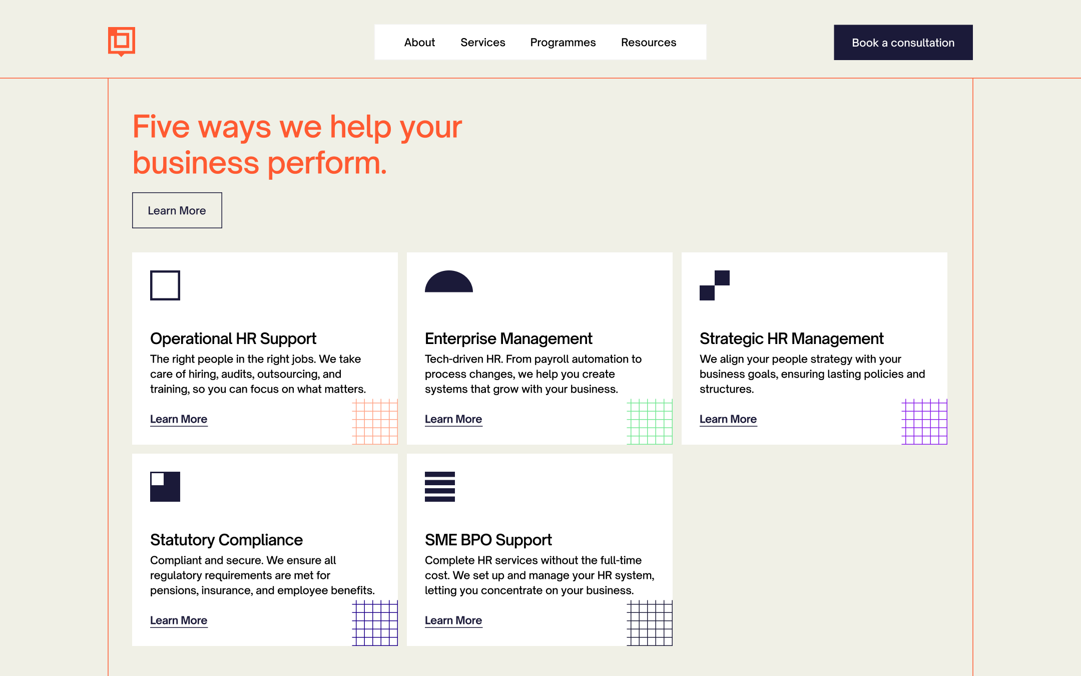 SquaredLAB Advisory services page and consulting offers