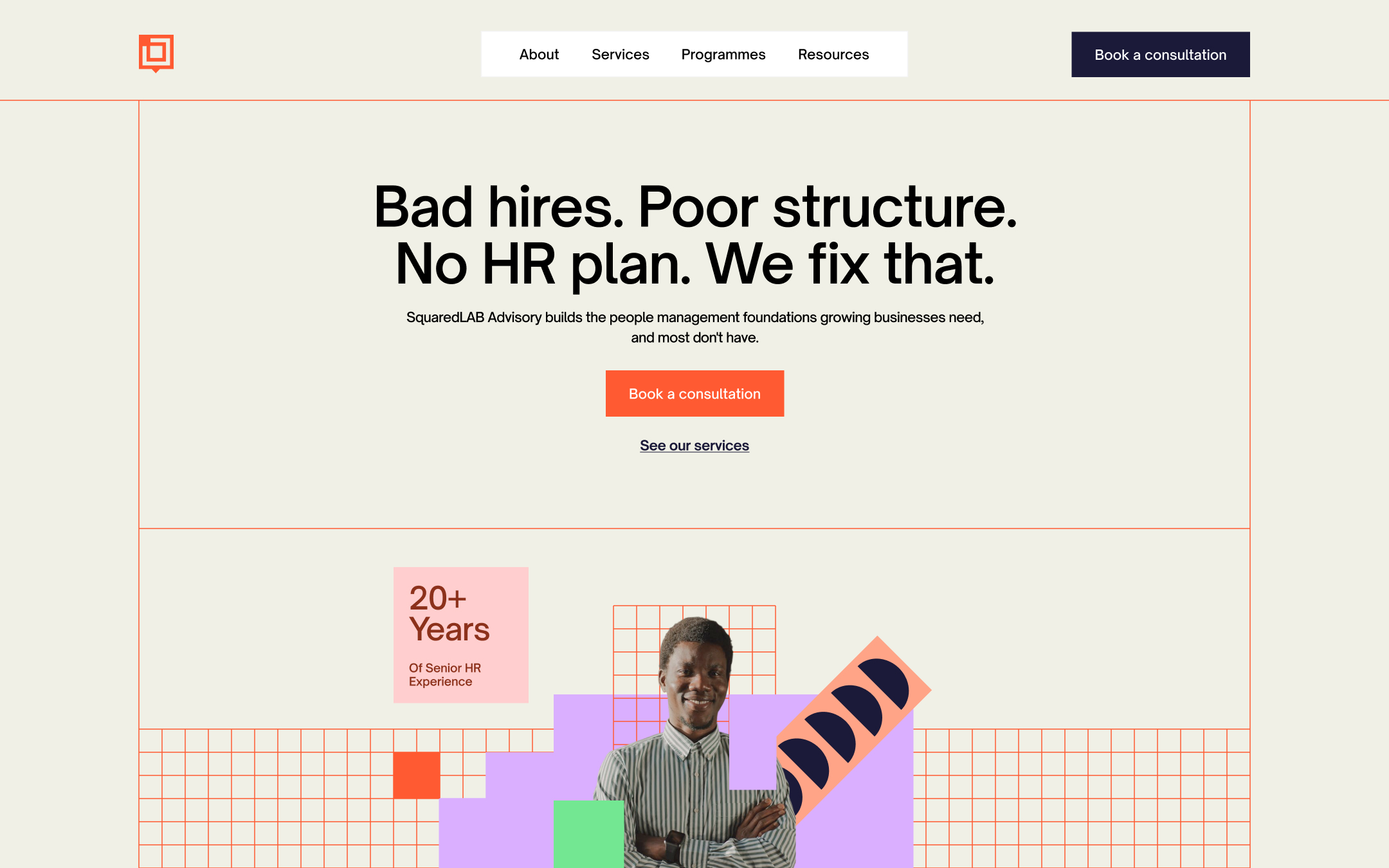 SquaredLAB Advisory homepage and brand presentation