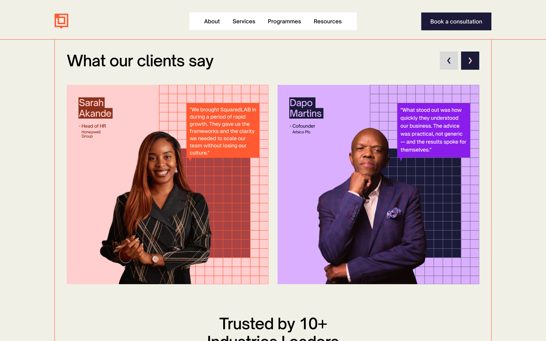 SquaredLAB Advisory web page design exploration