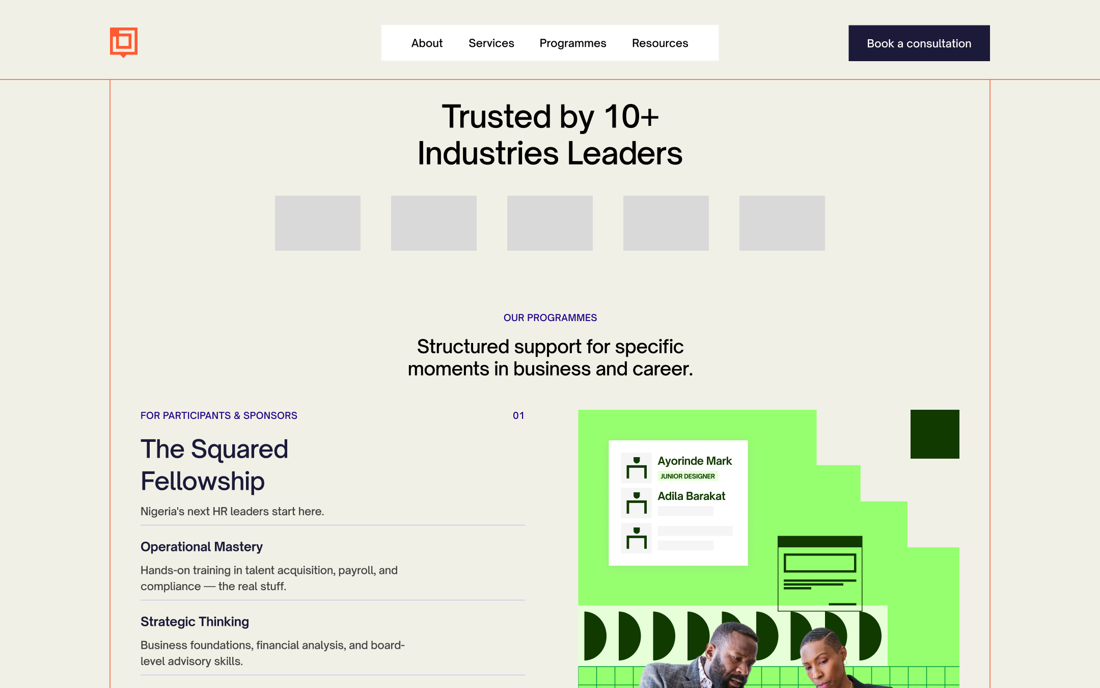 SquaredLAB Advisory responsive website layout