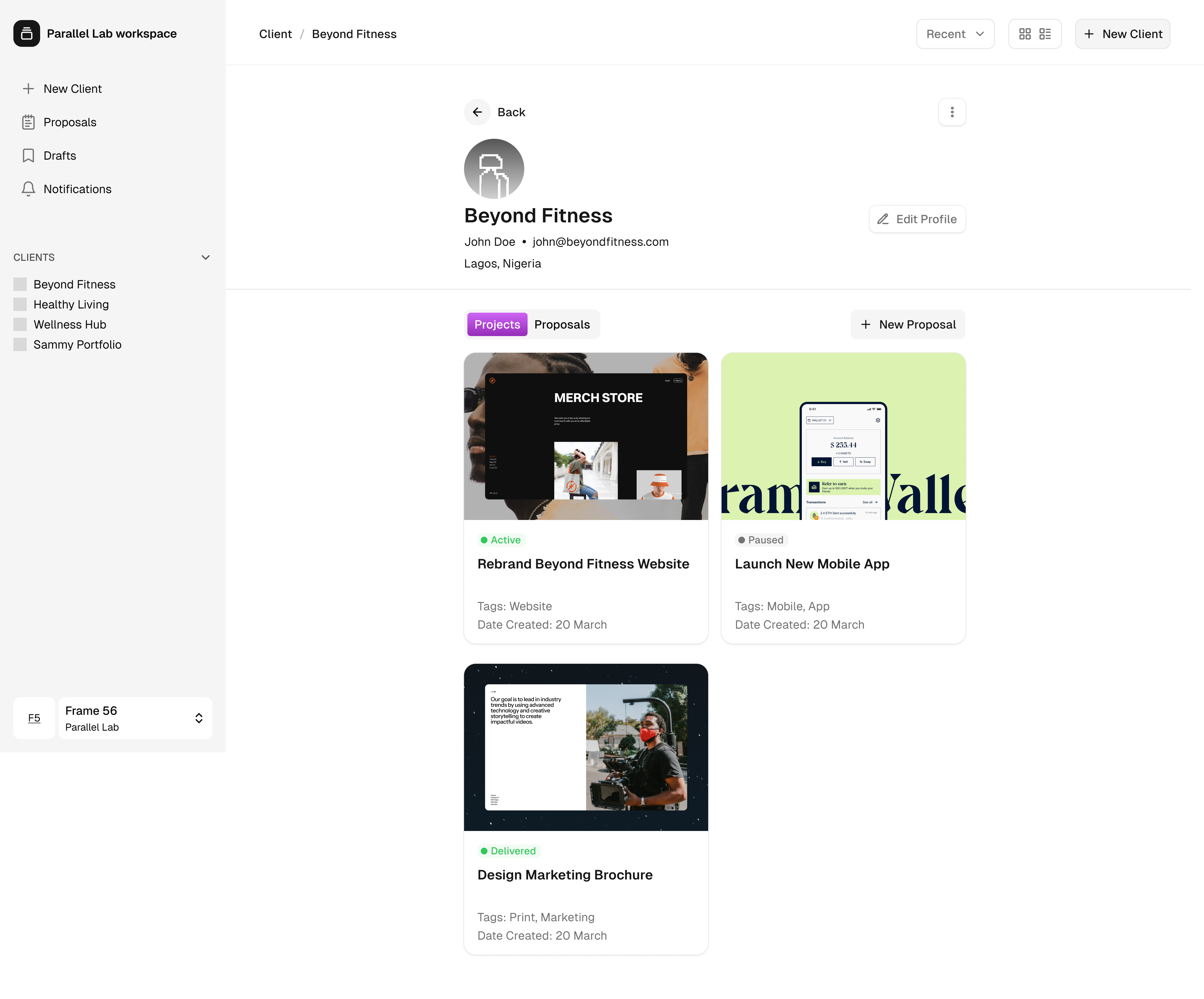 Studio OS client workspace with project and delivery details