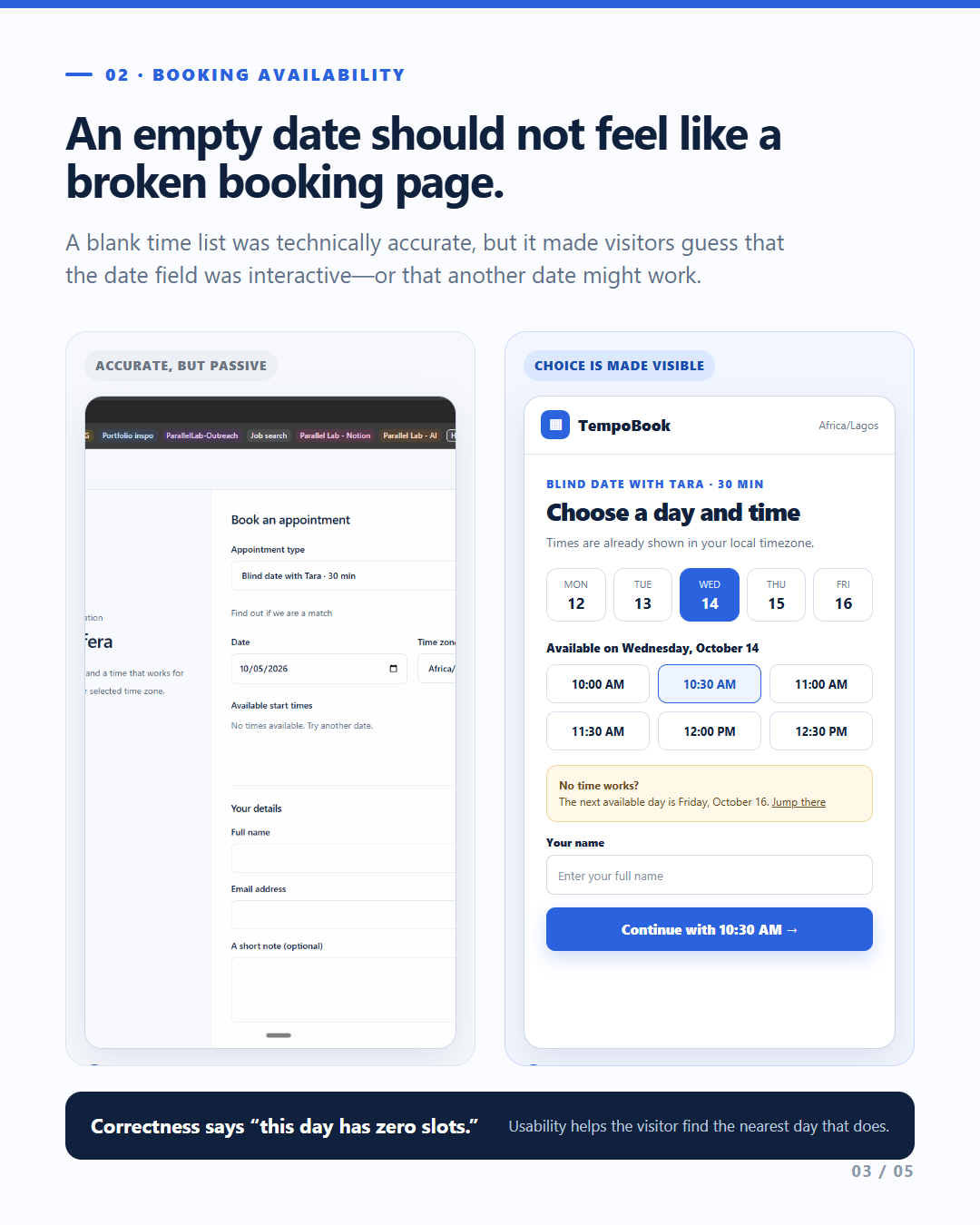 Calendar and appointment booking form