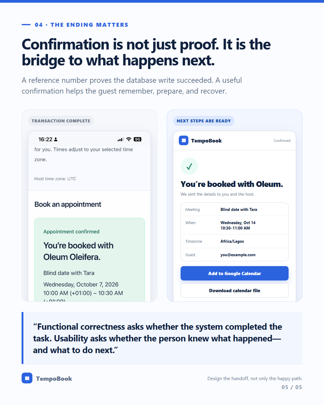 Appointment setup form and calendar