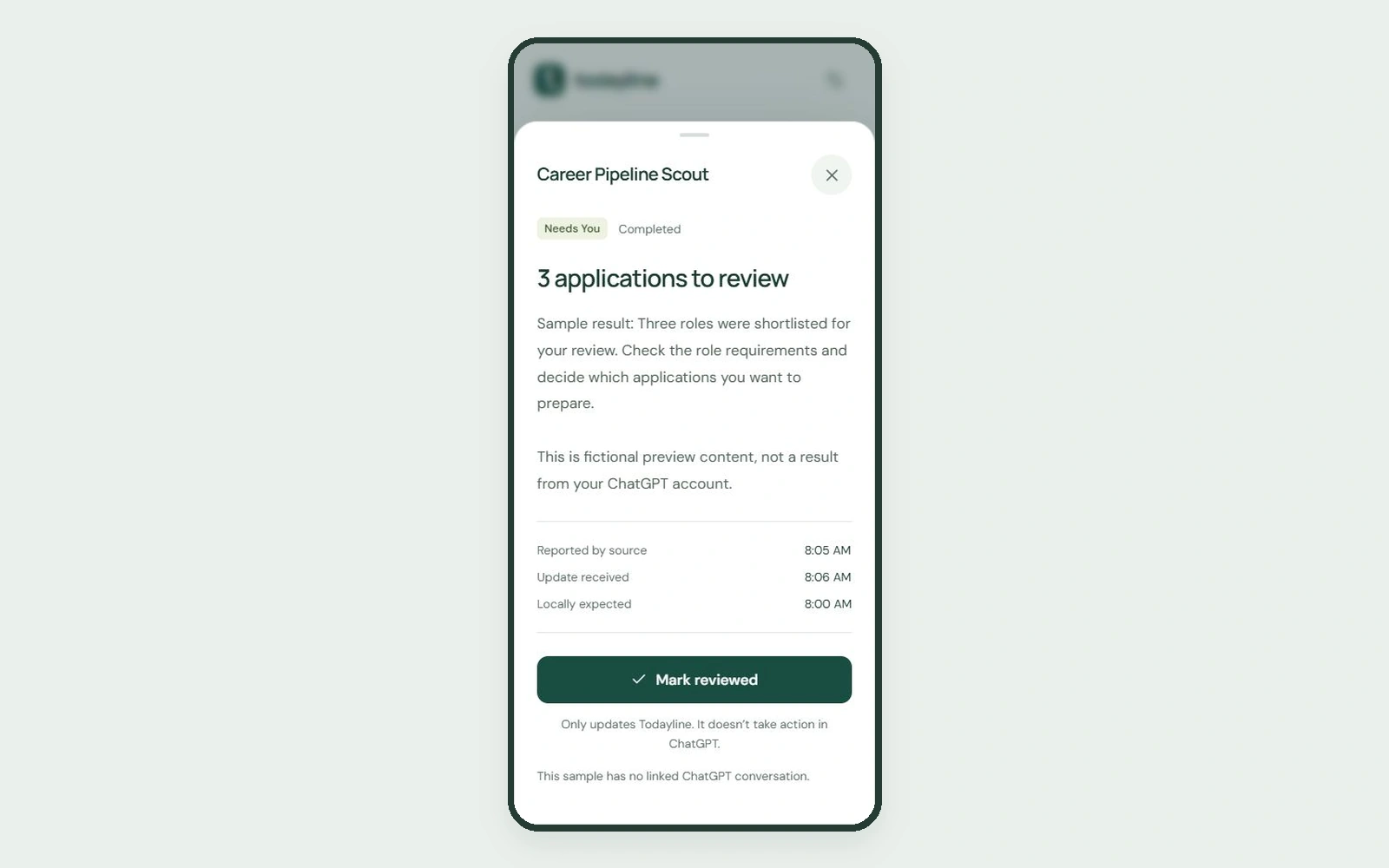 Todayline task detail with update status