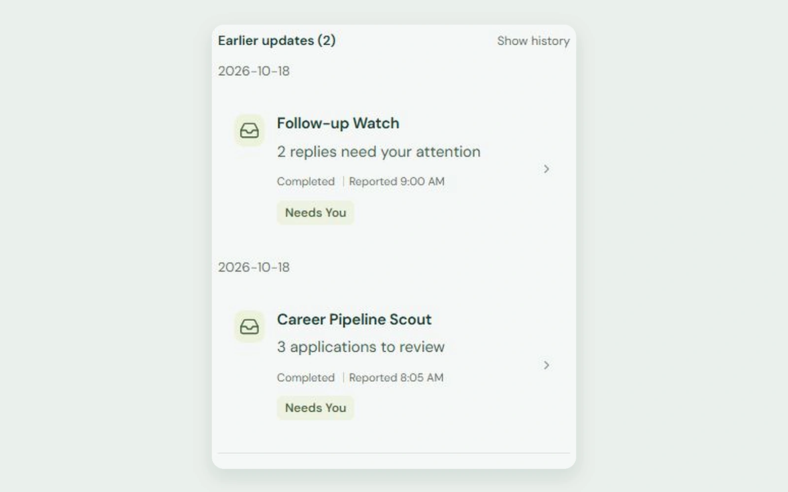 Todayline list of earlier updates